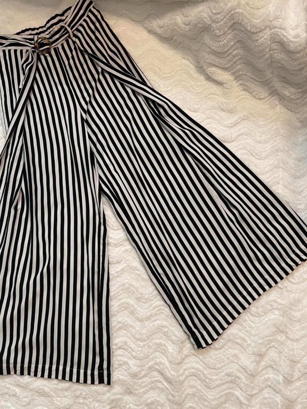 Monki Black & White Vertical Stripe Wide Leg Pants